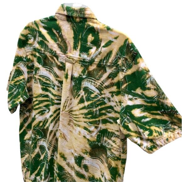 Flyshacker Sailfish Green Tan Acid Tie Dye Short Sleeve Button Shirt Mens Large - Picture 7 of 10